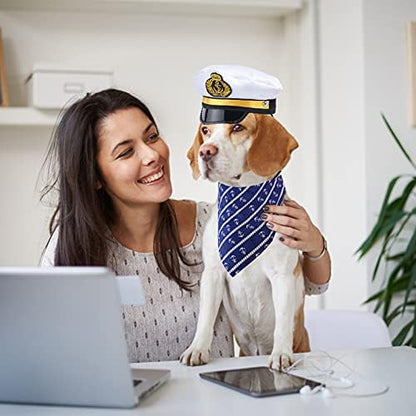 Yewong Pet Captain Sailors Costume Set Dog Cat Sea Captain Hat with Pet Anchor Triangle Bibs Scarf for Cat Puppy Navy Halloween Cosplay Costume Accessories Photo Props (White-B) - Image 2
