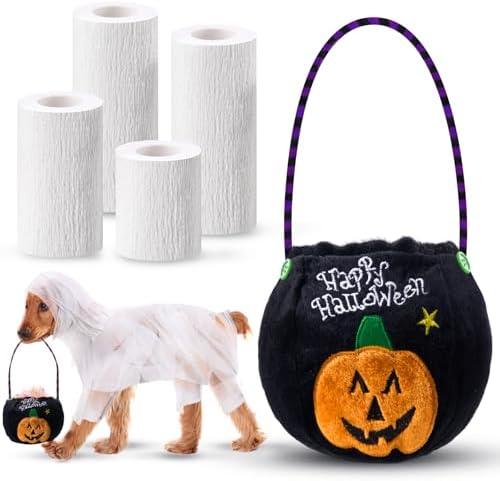 Amylove 5 Pcs Halloween Mummy Dog Costume 4 Bandage Wraps Pumpkin Bag by Amylove