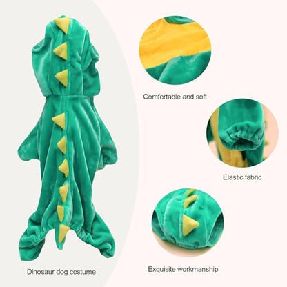 Hotumn Dinosaur Dog Halloween Costume Pet Dino Hoodie for Small Dogs (X-Small, Green) - Image 2