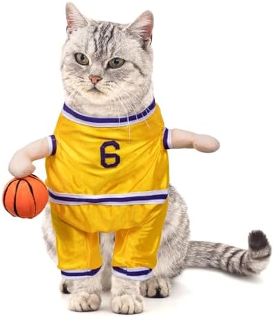 DELIFUR Dog Basketball Player Costume - Pet Halloween Costume Adjustable Funny Dress Up Sports Outfit Cosplay Clothes for Large Cats and Small Dogs (Yellow Basketball, X-Small) by DELIFUR
