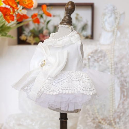 Fashion Sweet Puppy Dog Blingbling Princess Skirt Pet Dog Lace Cake Camisole Tutu Dress E-White-1 S - Image 3