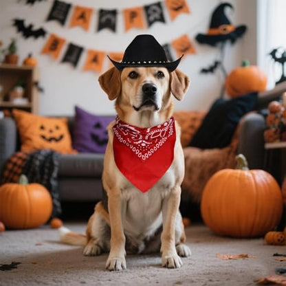 choyaxo Halloween Costumes for Dogs Cat Pet Cowboy Costume Cowboy Hat with Bandana Set for Halloween, Christmas, Holiday, Party, Cosplay (Black, Large) - Image 5