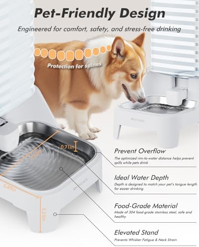 Automatic Dog Water Bowl Dispenser with Patented Faucet - 6L Large Gravity Cat Water Dispenser with Handle, Filter & Adjustable Base, Wide Mouth for Easy Clean, BPA-Free, Stainless Steel Pet Waterer