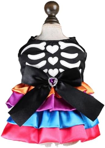 Dog Halloween Costume - Pumpkin Tutu Dress for Small Dogs & Puppies, Cute Holiday Pet Apparel with Bowtie, Fall Party Outfit L-Skeleton Large by MaruPetyourkidsfriends