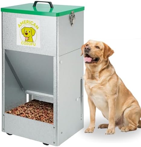 Automatic Dog Feeder with Wheels, 25lb Heavy Duty Galvanized Steel Gravity Food Dispenser - Easy to Move Rolling Pet Food Station for Indoor & Outdoor Use