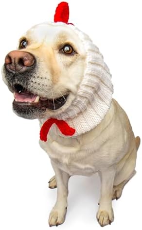 Zoo Snoods Rooster Costume - Knit Chicken Dog Snood Ear Wrap for Pets, Warm Neck Cover for Halloween and Winter (White, Large) by ZooSnoods