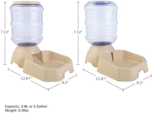 Automatic Cat Feeder and Water Dispenser - 2-Pack 3.8L/1G Dog Food and Water Bowl - Gravity Automatic Water Dispenser for Dogs and Cats by PETMAKER