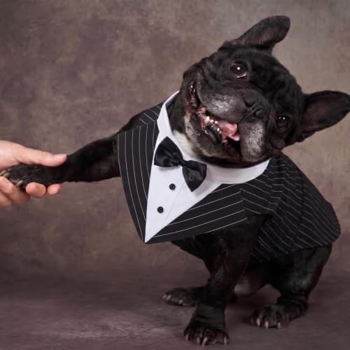 Dog Tuxedo,Dog Suit and Bandana Set,Striped Dog Costume with D-Ring - Image 6