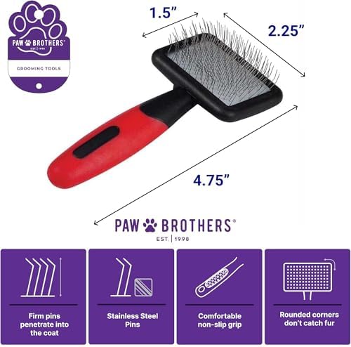 Ryan's Pet Supplies Paw Brothers Mini Pin Tiny Flat Slicker Brush for Dogs, Professional Grade, Stainless Steel Pins, Flexible Head, Comfort Grip, Mini Size, 4.75" x 2.25" x 1.5" - Image 2