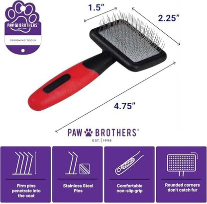 Ryan's Pet Supplies Paw Brothers Mini Pin Tiny Flat Slicker Brush for Dogs, Professional Grade, Stainless Steel Pins, Flexible Head, Comfort Grip, Mini Size, 4.75" x 2.25" x 1.5" - Image 2