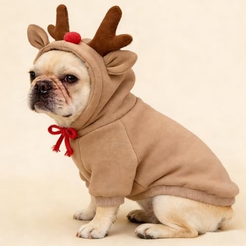 Fleece Lined Dog Hoodie Sweatshirt Fall Winter Costume, Reindeer XXL - Image 5