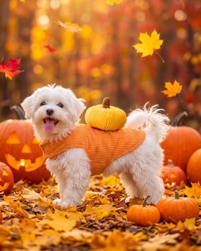 CuteBone Pumpkin Dog Halloween Costume Sleeveless Vest with 3D Pumpkin Decor Soft Corduroy Outfit Easy Velcro Closure Fall Party Clothes for Small Medium Dogs GBZ09XL - Image 6