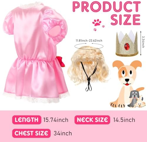 3 Pcs Halloween Princess Dog Costume Set, Pink Princess Pet Outfit - Image 2