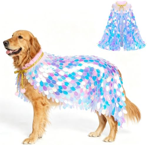 Mermaid Pet Cape Halloween Costumes for Large Dogs Holiday Outfit by Vaudarkit