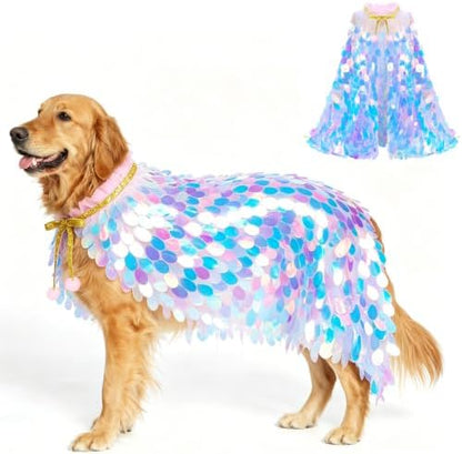 Mermaid Pet Cape Halloween Costumes for Large Dogs Holiday Outfit by Vaudarkit