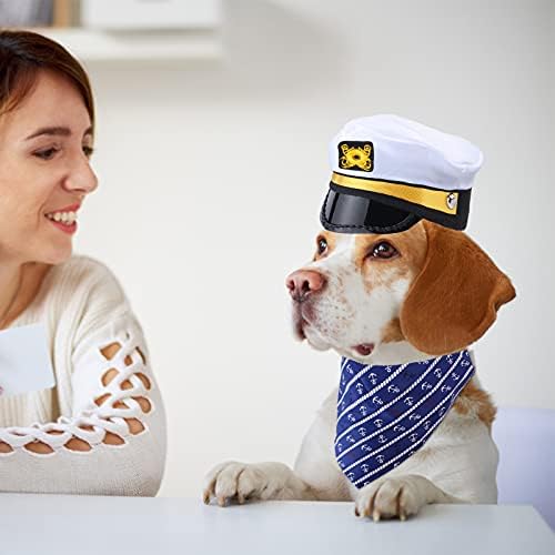 Yewong Pet Captain Sailors Costume Set Dog Cat Sea Captain Hat with Pet Anchor Triangle Bibs Scarf for Cat Puppy Navy Halloween Cosplay Costume Accessories Photo Props (White-A) - Image 2