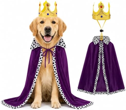 Dog Halloween Costumes for Large Dogs, King Cape and Crown Set by PWMENLK
