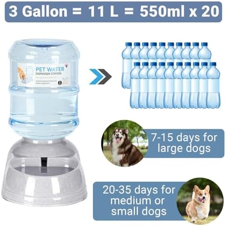 3 Gallon Dog Water Dispenser for Large Dogs, Automatic Gravity Pet Water Station, Large Capacity Pet Drinking for Lage Dogs and Multi-Pet, Anti-Slip Base, BPA-Free