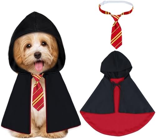 GOYOSWA Dog Halloween Costumes, Dog Wizard Costume Halloween Wizard Witch Cloak Cape with Neck Tie Halloween Costumes for Small Medium Large Dogs Pets (Red, Small) by GOYOSWA