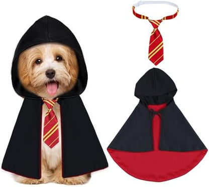 GOYOSWA Dog Halloween Costumes, Dog Wizard Costume Halloween Wizard Witch Cloak Cape with Neck Tie Halloween Costumes for Small Medium Large Dogs Pets (Red, Small) by GOYOSWA