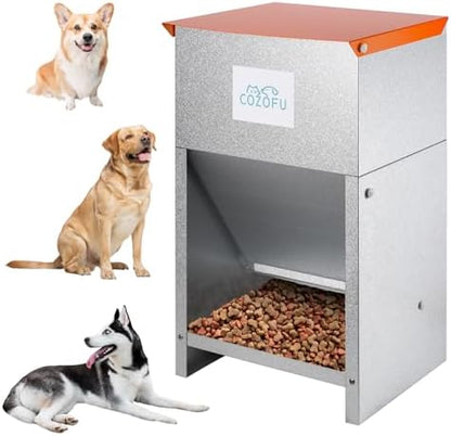 Dog Feeder Galvanized Pet Food Automatic Gravity Dispenser 25lbs
