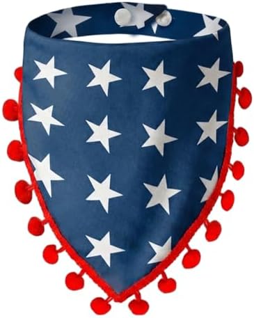 4th of July Dog Bandana, American Flag Star Pattern Holiday Triangle Scarf, Adjustable Snap Button Patriotic Neckwear for Large Breeds (30-75lbs) by ICEMOOD