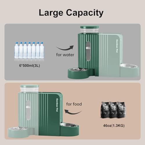 Gravity Automatic Cat Feeder, Water & Food Dispenser Set, Stainless Bowls