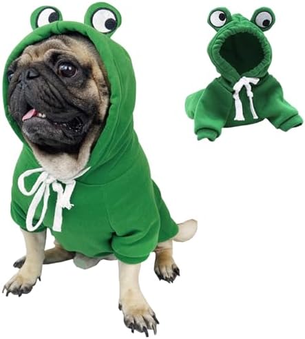 Happy Dog Hoodies Funny Dog Clothes for Small Dog Girl Boy Hooded Puppy Sweatshirt Coat Winter Cat Outfit Halloween Dog Frog Costume for Kitten Chihuahua Pomeranian Yorkie (Green, X-Small) by Anelekor