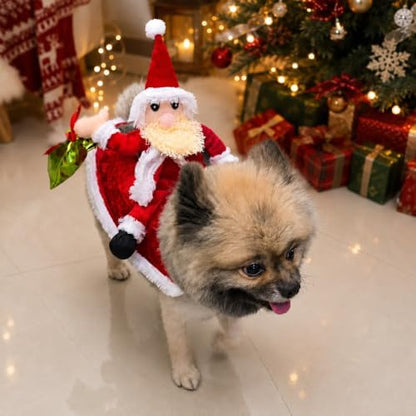 Santa Rider Pet Halloween Costume with Plush Santa Doll- Small to Medium-Large Breed Funny Clothes Outfit Apparel (Small) - Image 2