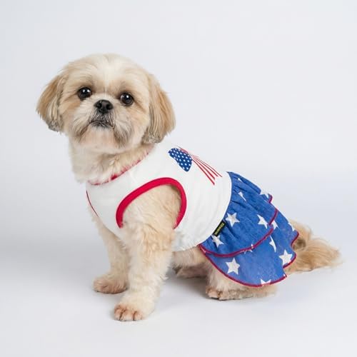 Fitwarm Patriotic Bowknot Tiered Ruffle Dog Dress, 4th of July Clothes for Small Dogs Girl, Pet Outfit, Royal Blue, Red, White, Small - Image 5