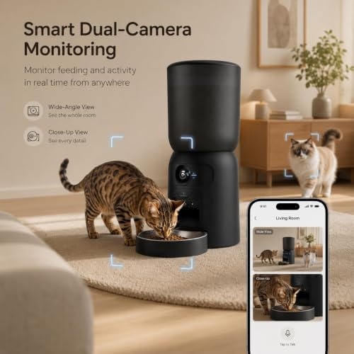 Automatic Cat Feeder with Camera, 2K WiFi App-Controlled Pet Feeder