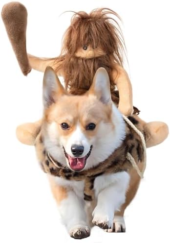 DELIFUR Dog Halloween Costume Funny Dog Cowboy Riding Costume Pet Costume Cat Suit Cowboy Rider Style for Small Medium Large Dogs (Primitive Man, X-Large) by DELIFUR
