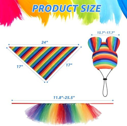 SCENEREAL Dog Pride Costume Small Medium Dogs, Rainbow Dog Bandana Hat Dress Set, 3pcs Pet Party Supplies, Cute Tutu Pride Accessories - Image 4