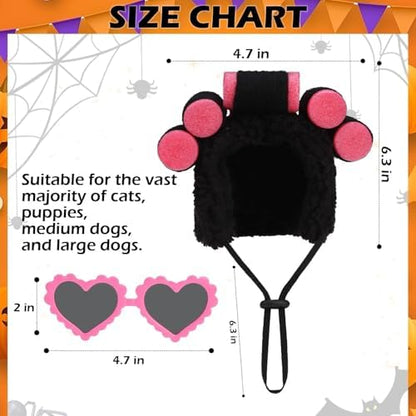 EXPAWLORER Dog Halloween Costume, 2 Pack Funny Doggie Cosplay Landlady Curler Wig with Love Glasses, Adjustable Headwear Dress Up Holiday Apparel for Party for Small Medium Large Dogs Puppies Cat Pink - Image 4