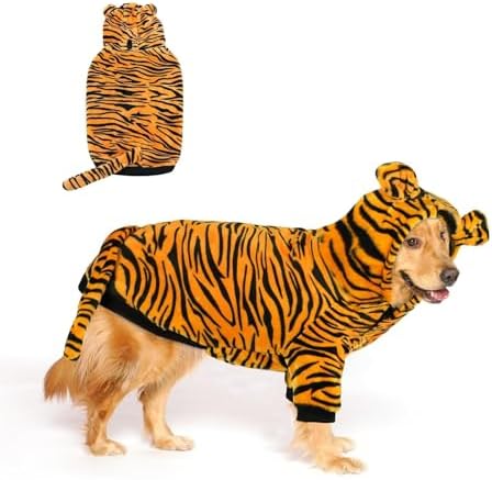 HOTUMN Large Dog Tiger Costumes - Halloween Dog Cosplay Costume Pet Warm Thick Clothes and Cute Hoodie Winter Coat for Medium Large Dogs(Tiger,6X-Large) by Hotumn
