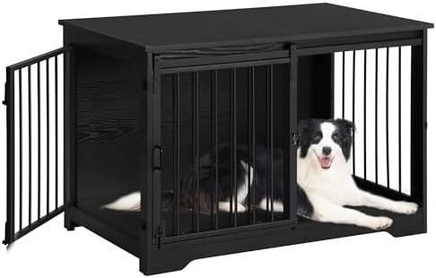 Hzuaneri 39.3 in L Dog Crate Furniture Indoor Dog Kennel with Barn Door