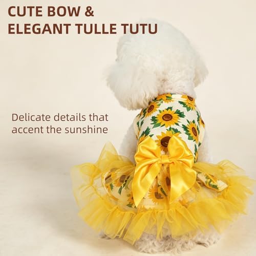 PUPTECK Breathable Stretchy Dog Dress with Tutu Skirt and Bow, Yellow M - Image 5