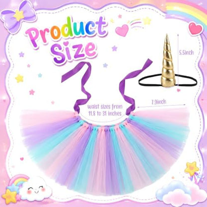 2 Pcs Unicorn Dog Costume, Pastel Tutu and Unicorn Horn Headband - Image 3