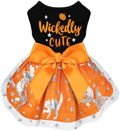 Dog Halloween Costumes Dog Dress Halloween Costumes for Dogs Funny Puppy Dress with Bow for Small Medium Large Dogs Pumpkin Witch Bat Pet Costume Halloween by BAOBICUTE