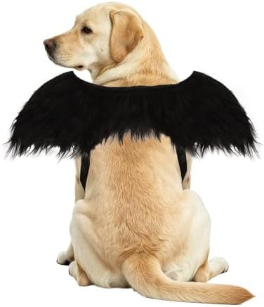 ADOGGYGO Halloween Angel Dog Costume, Black Faux Fur Dark Angel Wings, L by ADOGGYGO
