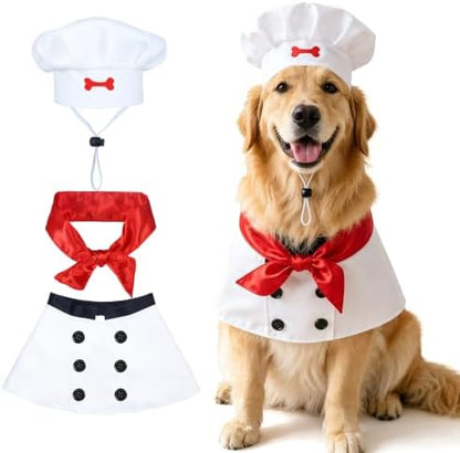 Halloween Big Dog Chef Costume, Funny Dog Chef Costume with Hat & Scarf, Adjustable Pet Cooking Costume for Large Dogs, Halloween Party, Cosplay, Costume Party & Photo Props by Gewonelife
