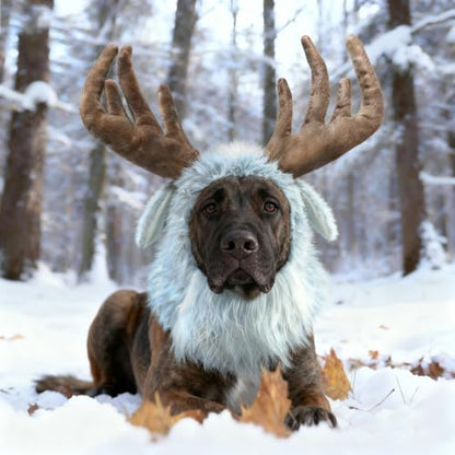 Onmygogo Funny Pet Reindeer Moose Costumes for Dog, Cute Furry Pet Wig for Halloween Christmas, Pet Clothing Accessories - Image 2