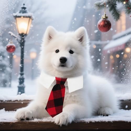 ADOGGYGO Christmas Dog Necktie, Xmas Pet Tuxedo Costume, Red Plaid Christmas Neck Tie Collars for Small Dogs (Small) - Image 3