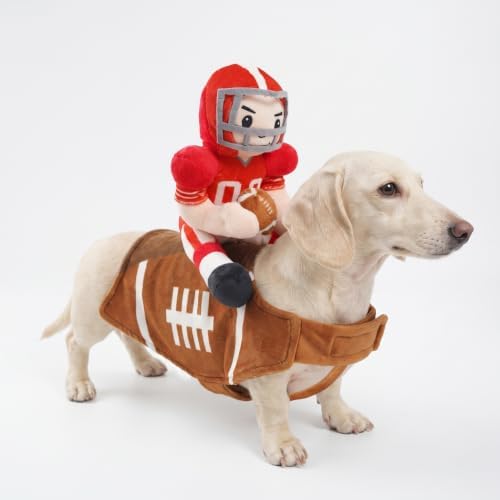 Dog Football Costume with Football Player Rider Funny Dog Costume for Medium Dogs Cute Weiner Dog Costume Dachshund Outfits Pets Cosplay Clothes for Party(Medium) by QIONGMENG
