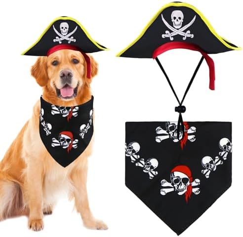 GOYOSWA Dog Pirate Costume, Dog Halloween Costumes Pirate Hat and Bandana Set Holiday Outfit Clothes for Small Medium Large Dogs Pets (Style B, Large) by GOYOSWA