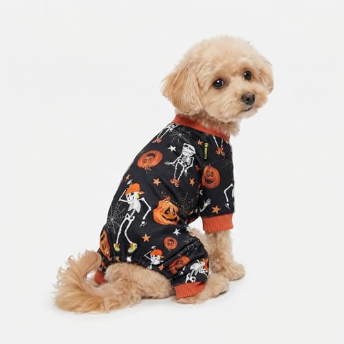 Fitwarm Halloween Skeleton Dog Costume Lightweight Velvet Pajamas Pet Clothes Doggie PJS Puppy Onesie Doggy Outfits Cat Jumpsuits Black Large - Image 2