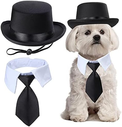 Yewong 2-Piece Pet Formal Accessories Set - Top Hat with Formal Necktie/Bowtie for Dog & Cat - Birthday Party, Graduation, Halloween Costumes by Yewong