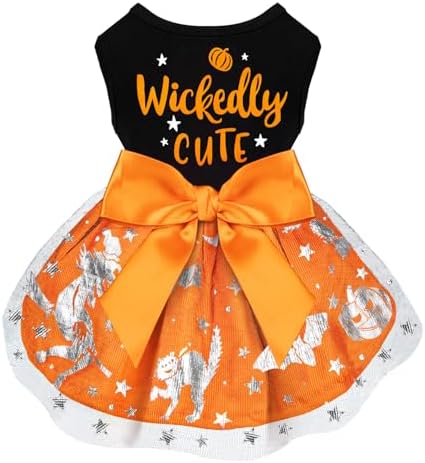 Dog Halloween Costumes Dog Dress Halloween Costumes for Dogs Funny Puppy Dress with Bow for Small Medium Large Dogs Pumpkin Witch Bat Pet Costume Halloween by BAOBICUTE