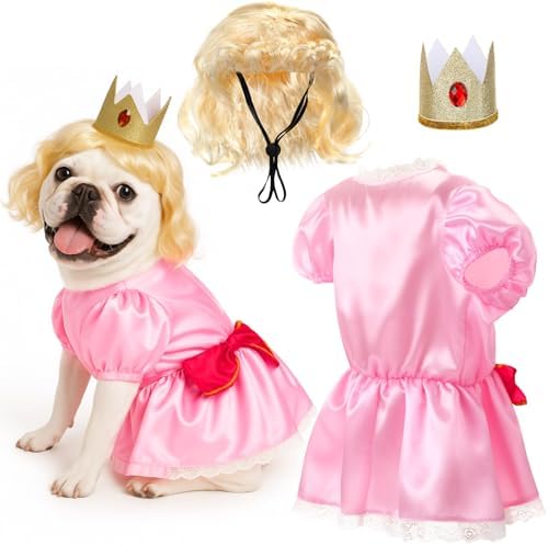 3 Pcs Halloween Princess Dog Costume Set, Pink Princess Pet Outfit by Huhumy