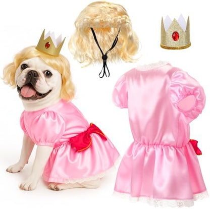 3 Pcs Halloween Princess Dog Costume Set, Pink Princess Pet Outfit by Huhumy
